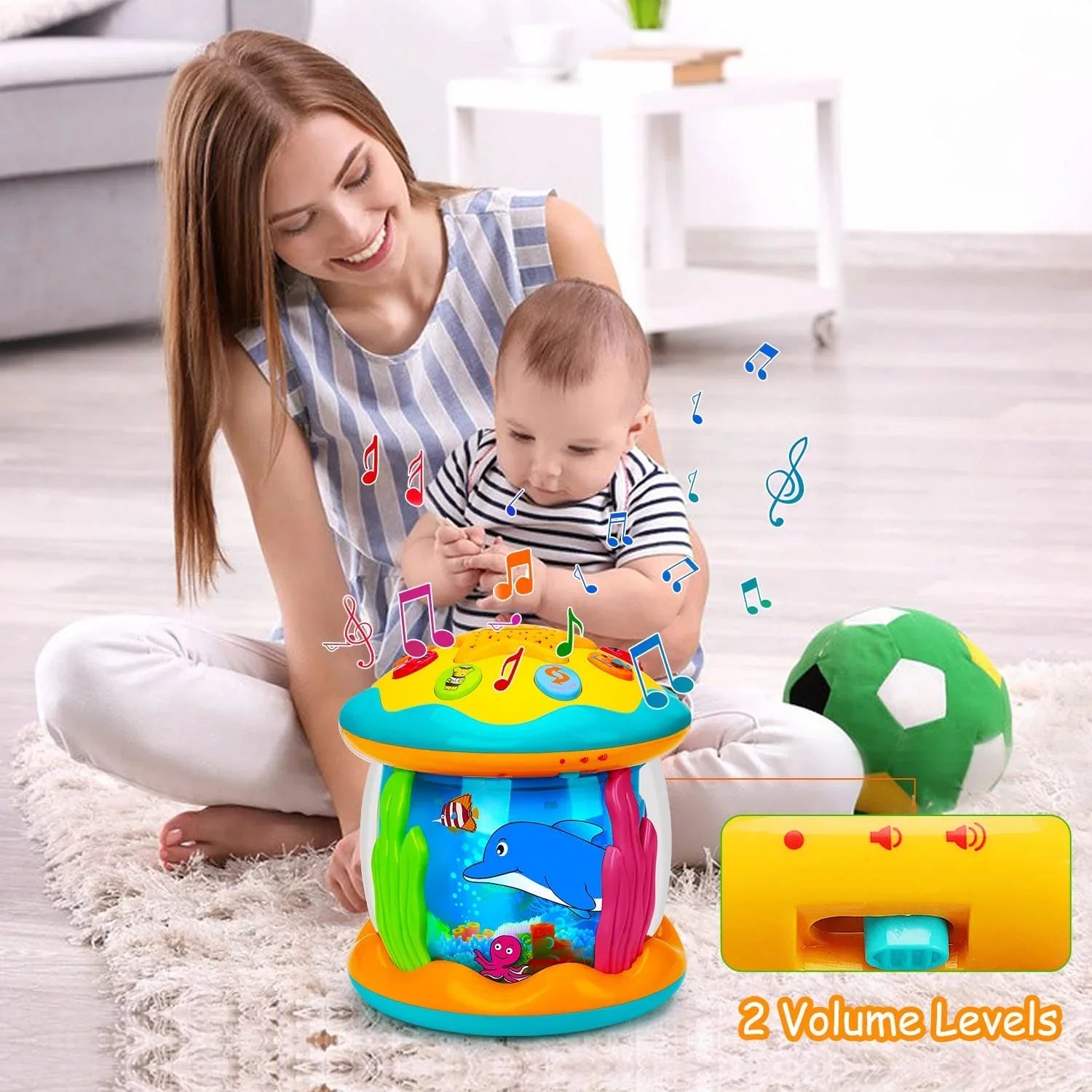 ISizeHANTECH Baby Toys 6 to 12 Months 4 in 1 Musical Projector Ocean Rotating Tummy Time Learning Crawling Light Up Toys