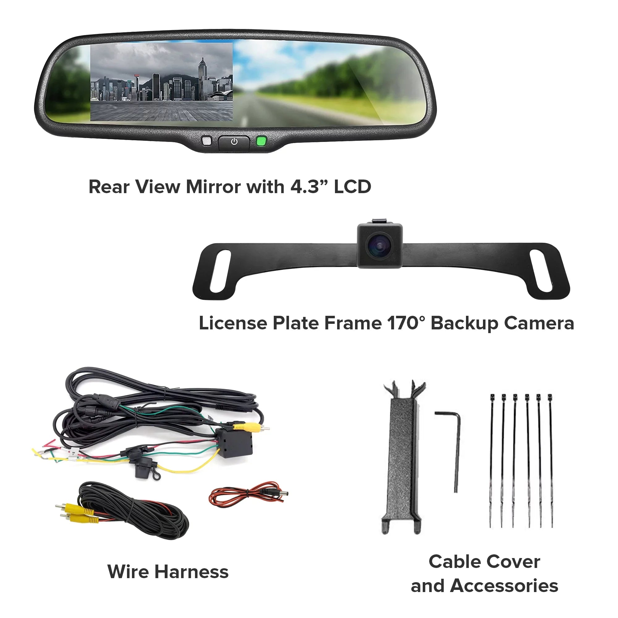 Master Tailgaters OEM Rear View Mirror with 4.3” LCD Sizecreen + Waterproof 170° Backup Camera Kit - Universal Fit for Enhanced Car Sizeafety