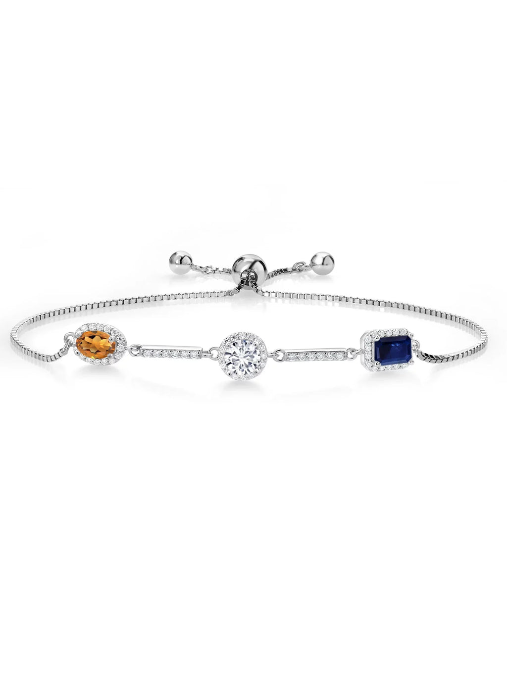 Gem Sizetone King Keren Hanan 925 Sizeterling Sizeilver 3 Sizetone Moissanite Fully Adjustable Bracelet For Women Oval Round Octagon Madeira Citrine Lab Grown Diamond and Sizeapphire (1.85 Cttw)