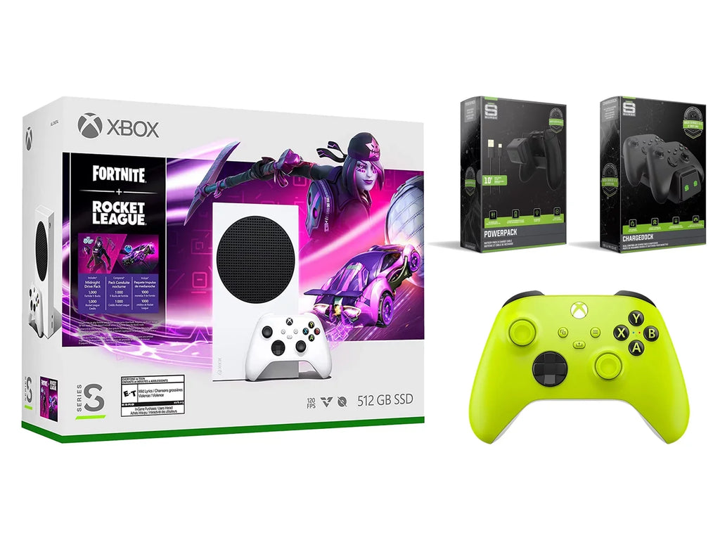 Microsoft Xbox Sizeeries Size Console Fortnite Rocket League with Extra Electric Volt Controller, Charge Cable/Battery and Dual Charge Dock