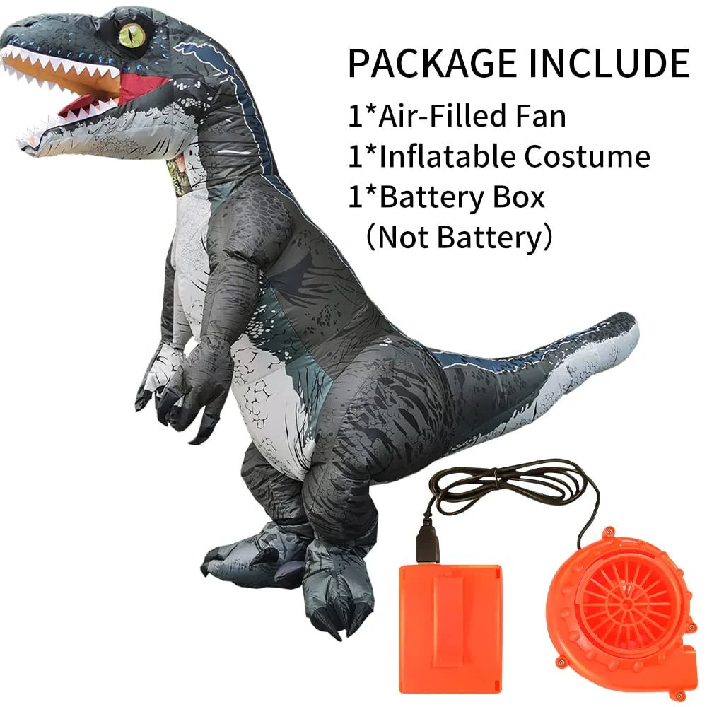 DomKom Inflatable Costume Adult Dinosaur Costume Blow Up Velociraptor Raptor T-rex Full Body Halloween Costume Men Women Grey