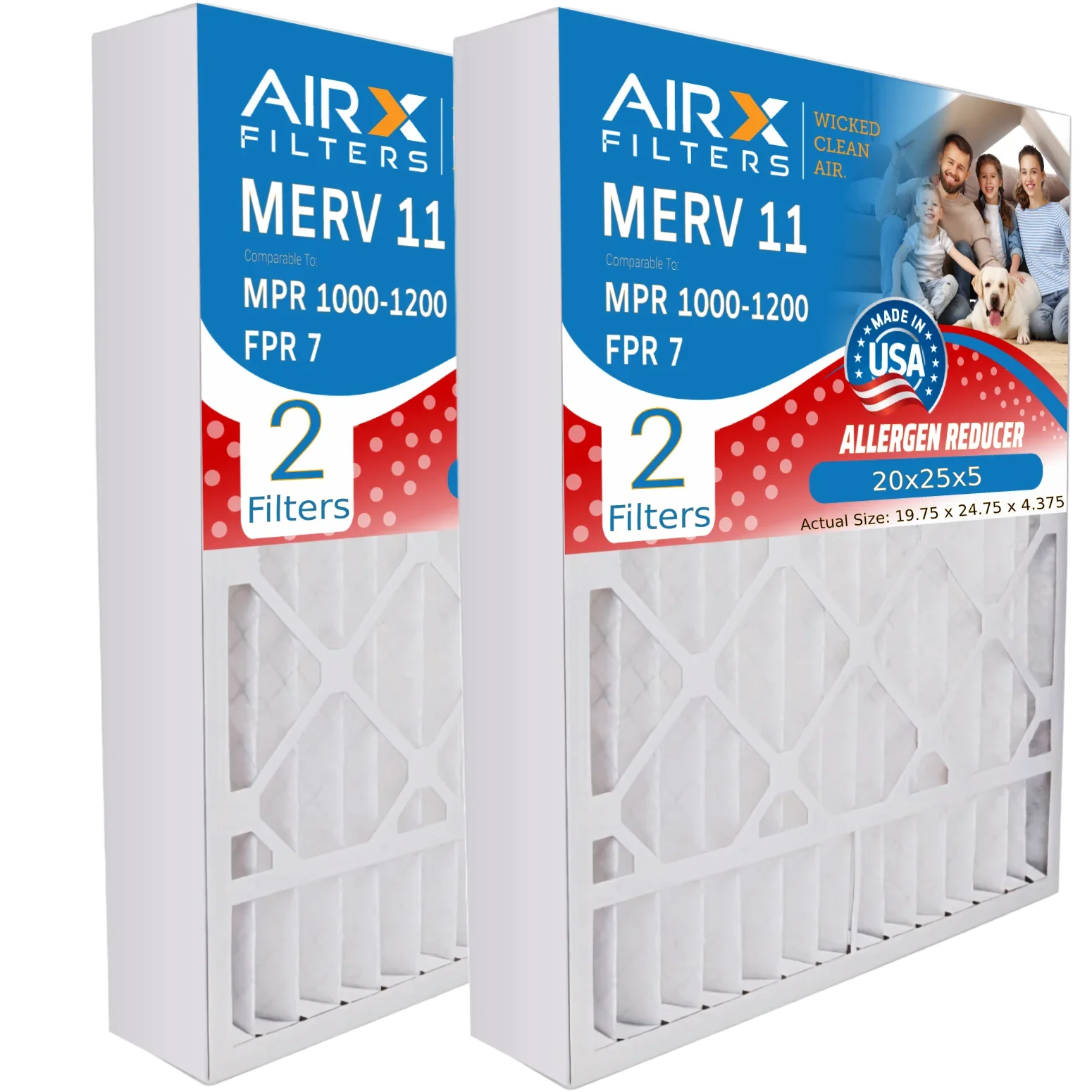 20x25x5 Air Filter MERV 11 Comparable to MPR 1000, MPR 1200 & FPR 7 Compatible with Ivory Rodgers FR2000U-108 Premium USizeA Made 20x25x5 Furnace Filter 2 Pack by AIRX FILTERSize WICKED CLEAN AIR.