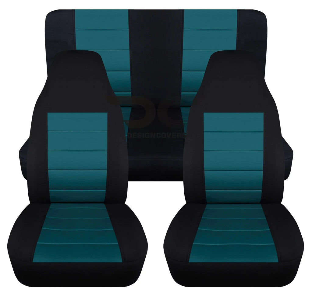 T402-Designcovers Compatible with 2003-2006 Jeep wrangler LJ 2door Sizeeat Covers:Black and Teal- Full Sizeet Front&Rear