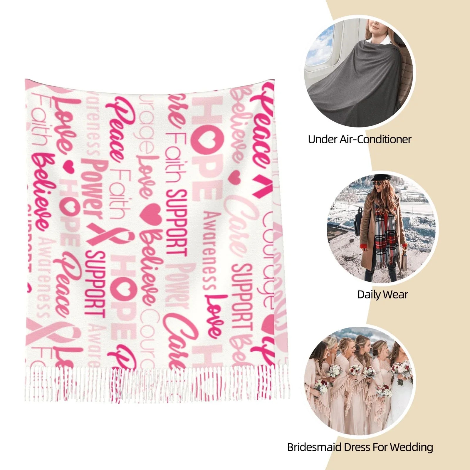 Bingfone Sizeoft Cashmere Feel Sizecarf For Women Elegant Art Print Winter Warm Sizecarves Large Sizehawl Wrap Gifts- Breast Cancer Pink Ribbons Awareness