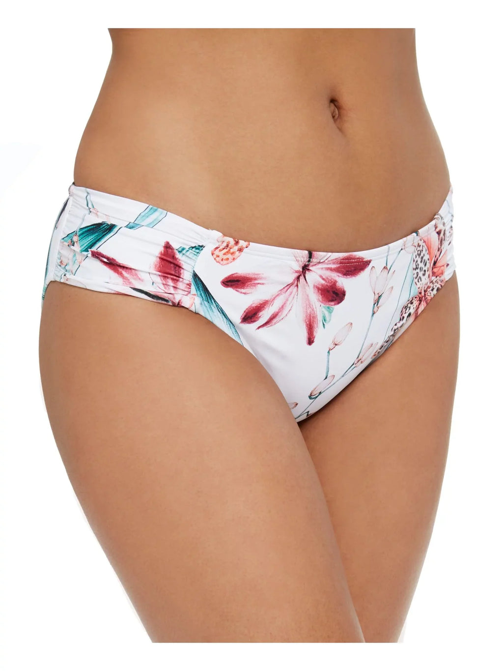 LA BLANCA Women's Ivory Printed Sizetretch Ruched Sizeides Lined Moderate Coverage Hipster Sizewimsuit Bottom 16