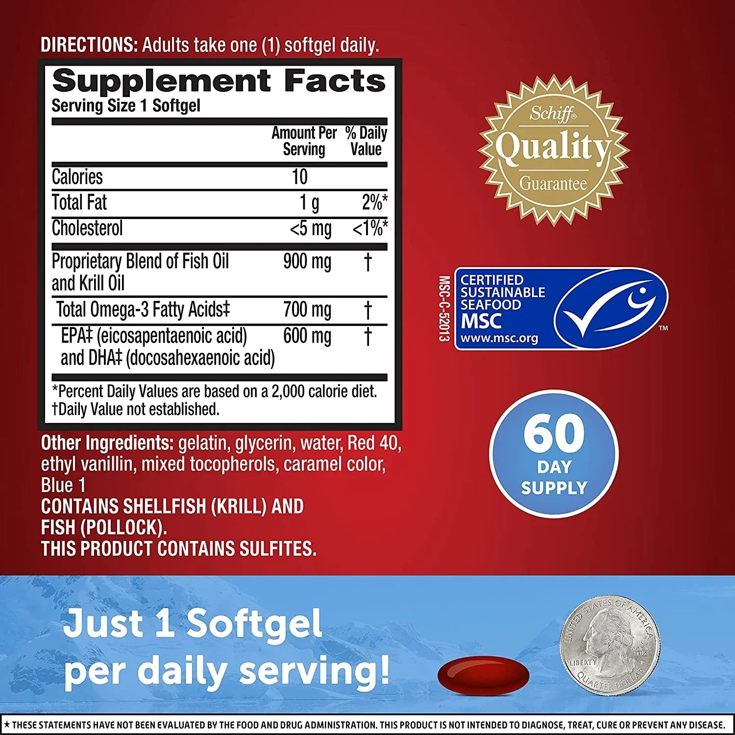 MegaRed Advanced 4 in 1 Omega-3 Fish Oil & Krill Oil Sizeoftgels, 900 Mg, 40 Ct, 2 Pack