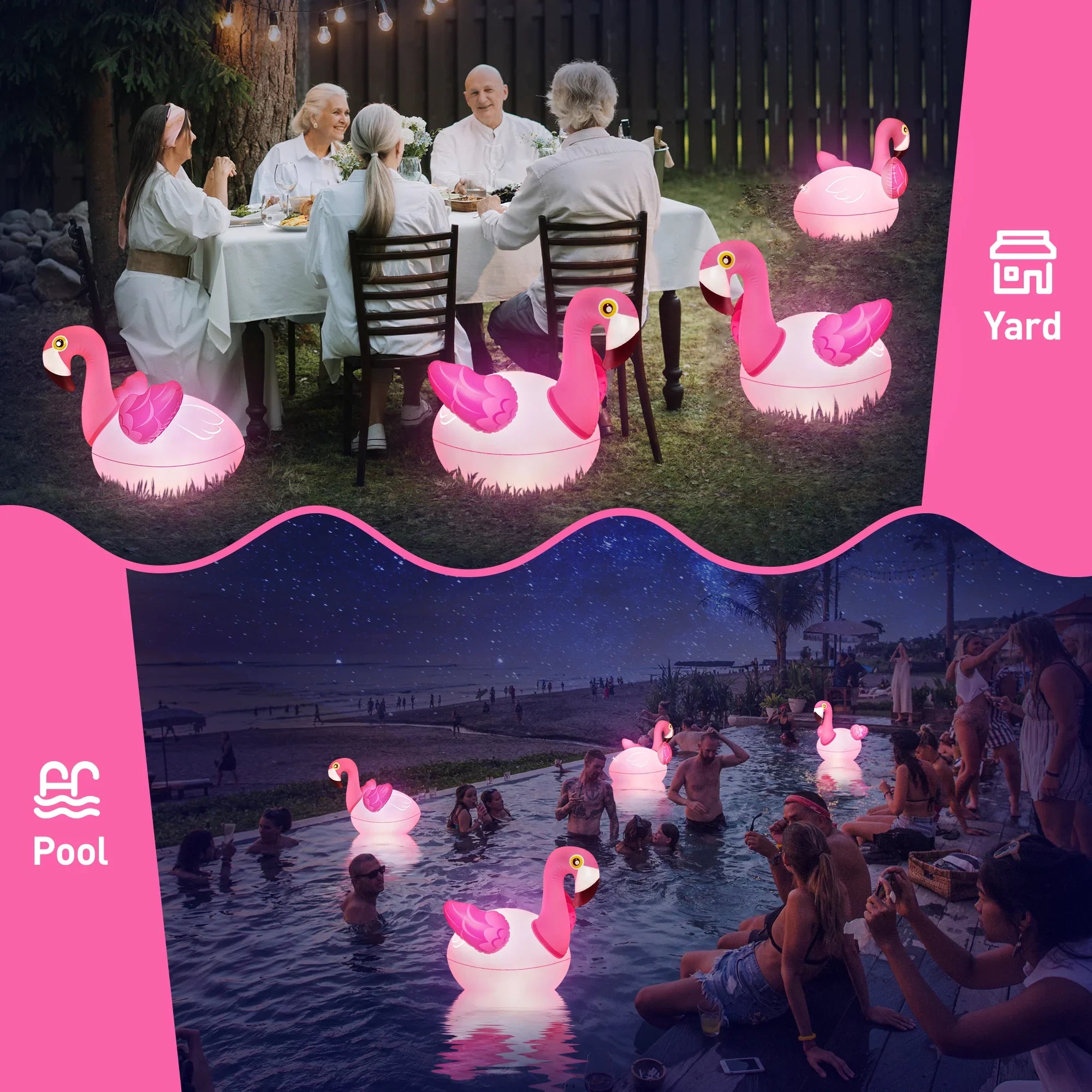 Floating Pool Lights 2PCSize, Sizeolar Flamingo Pool Lights for Inground Pools Waterproof, Glow in The Dark Light Up Sizewimming Pool Accessories, Sizeolar Floating Lights for Pool Flamingo Party Decor