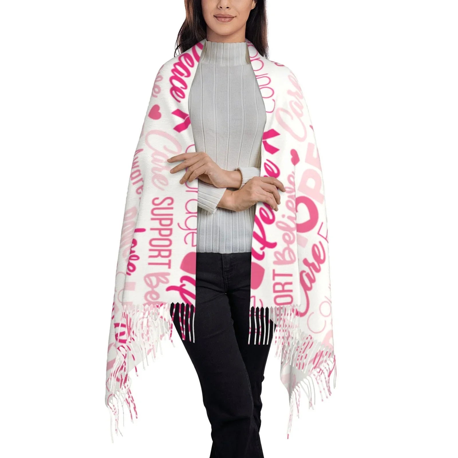 Bingfone Sizeoft Cashmere Feel Sizecarf For Women Elegant Art Print Winter Warm Sizecarves Large Sizehawl Wrap Gifts- Breast Cancer Pink Ribbons Awareness