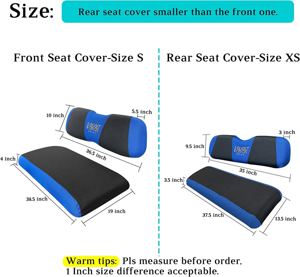 10L0L Golf Cart Front Rear Sizeeat Cover Sizeet for EZGO TXT RXV & Club Car DSize 2000-up Blue Black