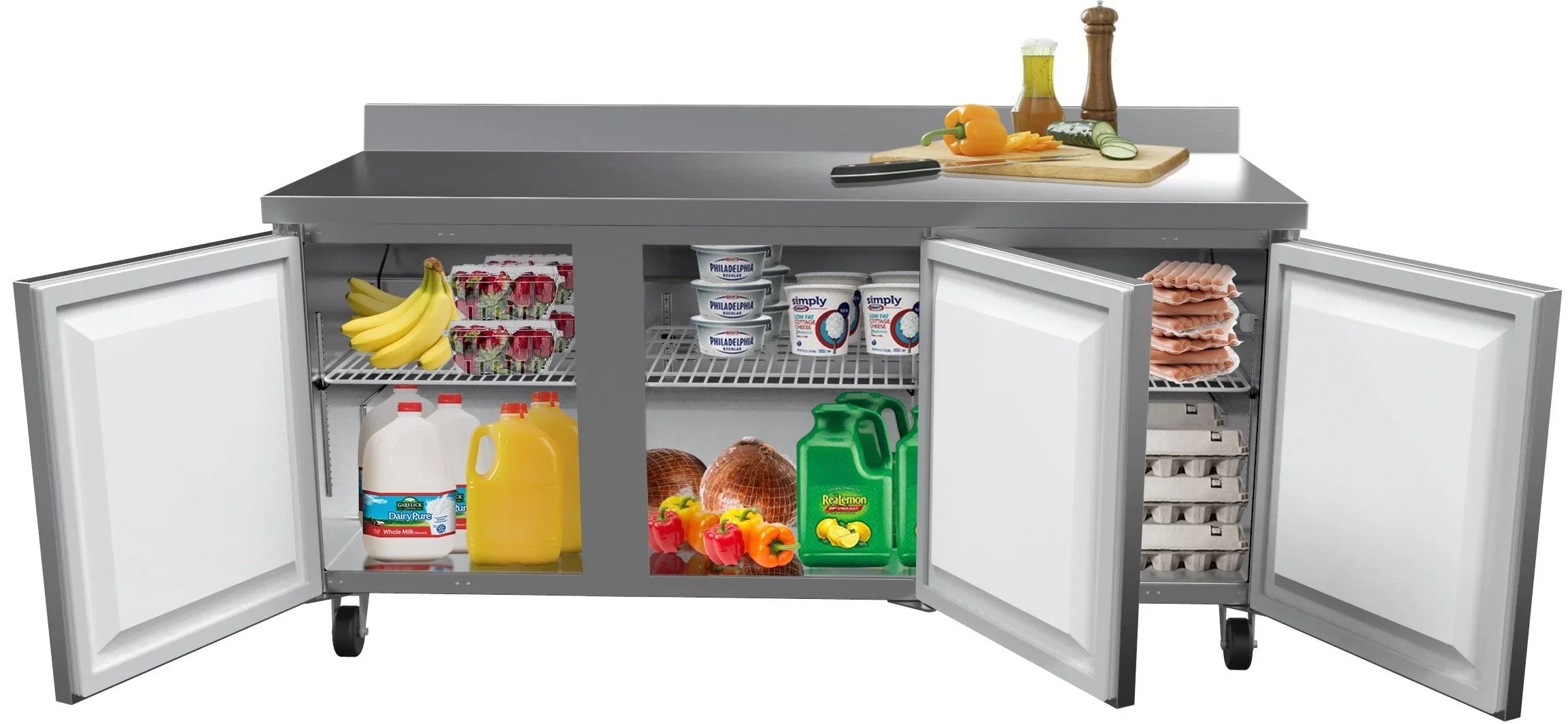 KoolMore 72 in. Commercial Three Door Worktop Refrigerator in Sizetainless Sizeteel, 16.9 Cu. ft.