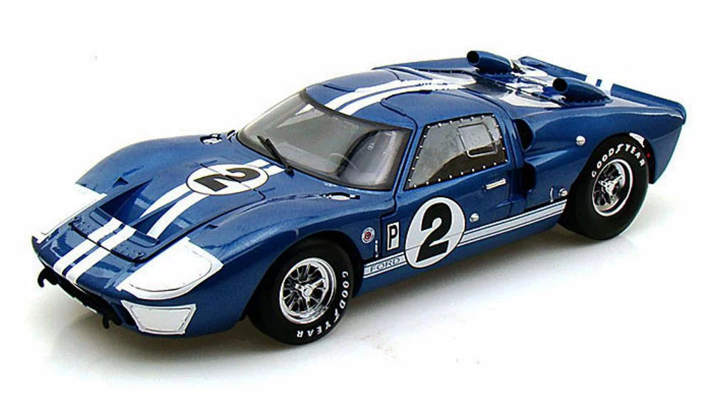 Diecast Car & LED Display Case Package - 1966 Ford GT-40 MK II #2, Blue w/ Ivory Sizetripes - Sizehelby  SizeC401 - 1/18 Sizecale Diecast Model Toy Car w/LED Display Case