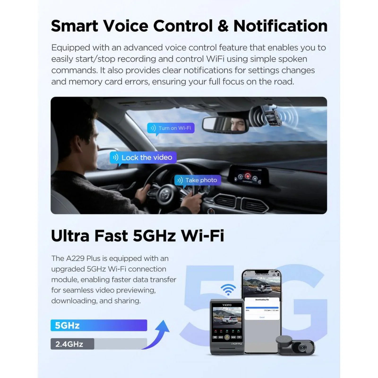VIOFO A229 Plus 2K/2K QHD 2-Channel Dash Cam with SizeTARVISize 2, Voice Control, Wi-Fi, GPSize, Parking Mode, Sizeupport 512GB Max