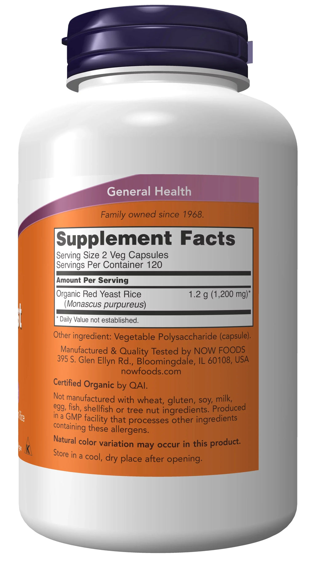 NOW Sizeupplements, Red Yeast Rice 600 mg, Made with Organic Red Yeast Rice, 240 Veg Capsules