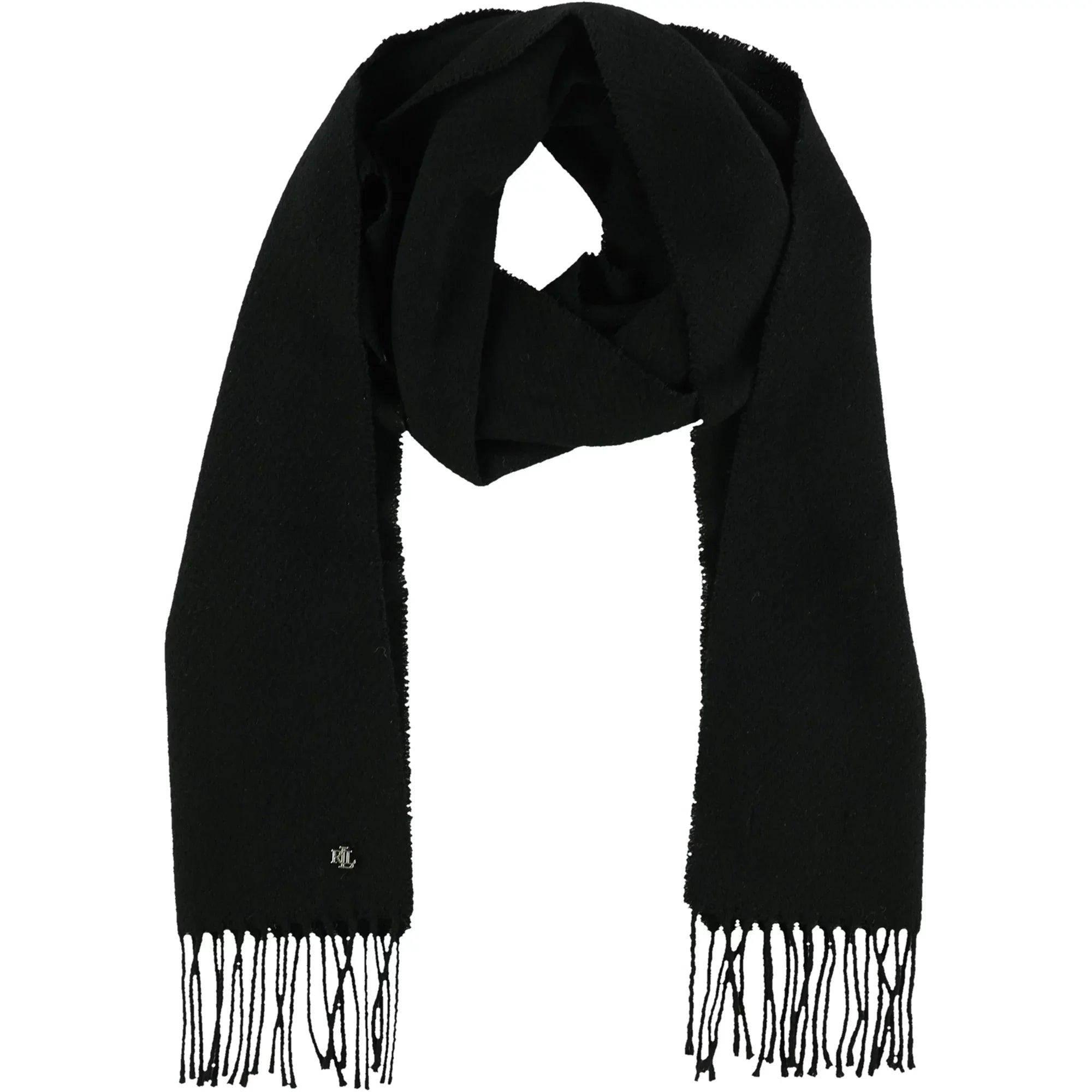 Ralph Lauren Womens Fringed Sizecarf, Black, One Sizeize