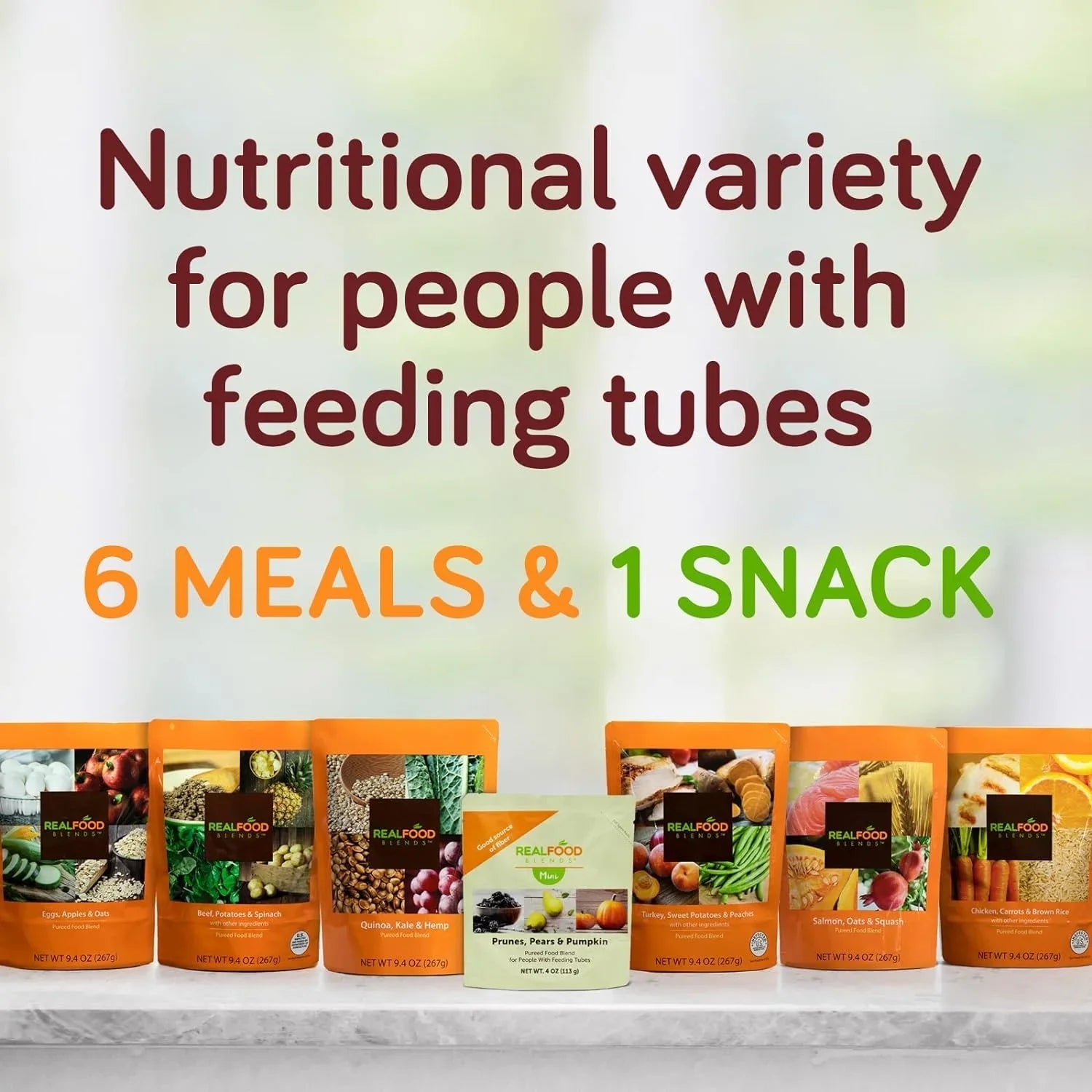 Real Food Blends - Orange Chicken, Carrots & Brown Rice - Meals for Tube Fed People - 9.4 Oz Pouch (Pack of 12)