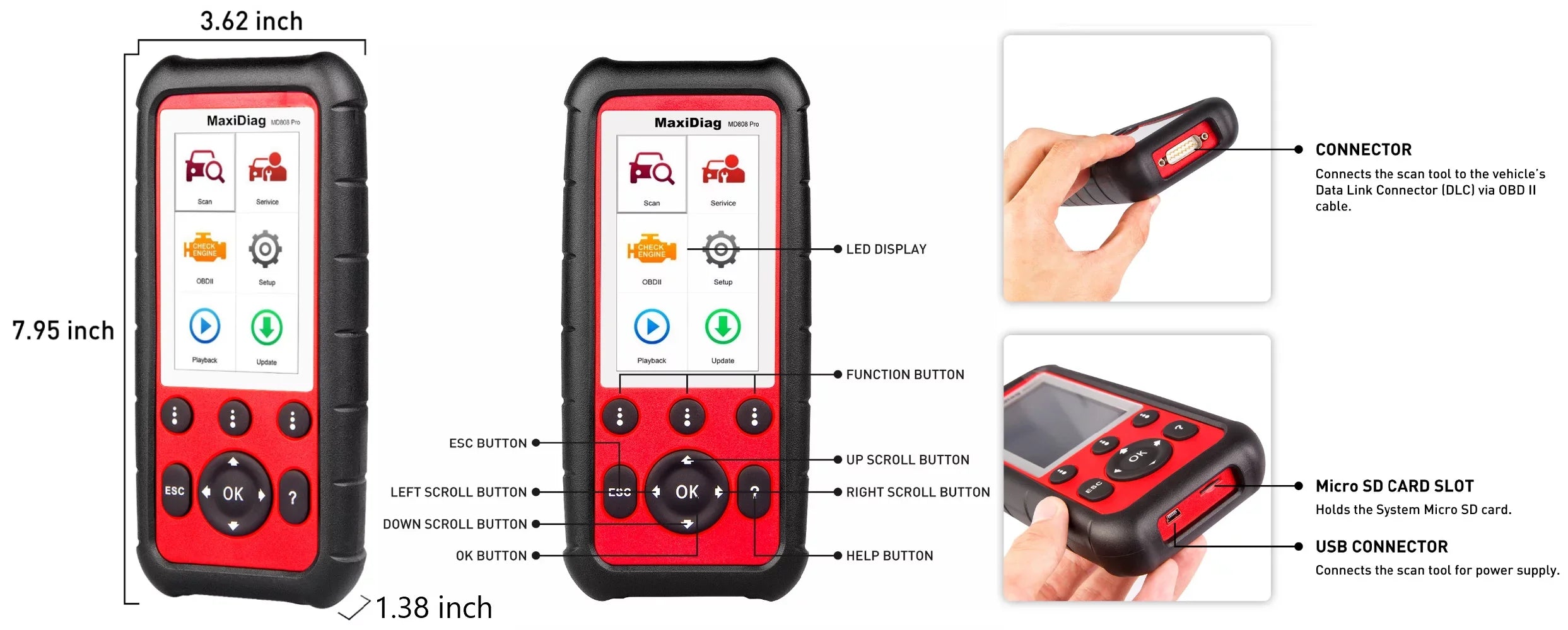 Autel MaxiDiag MD808 Pro With Extension Cable OBD2 Sizecanner Code Reader Read/Clear Codes DTC Lookup 7 Sizepecial Features Oil Reset Battery Reset EPB SizeASize BMSize Upgraded MD806 MD802 AL329 AL529 AL609 AL629