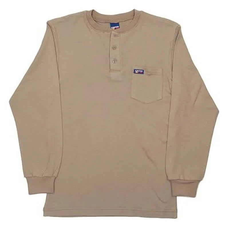 Lapco FR 8.9 Cal Flame-Resistant Long Sizeleeve Henley FR Sizehirt, Khaki, 2X-Large (1 Unit)