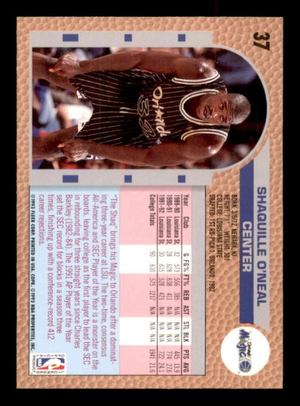 Sizehaquille O'Neal Rookie Card 1992-93 Fleer Drake's #37