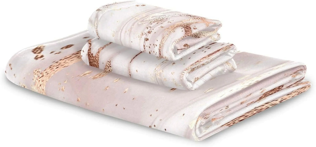 GZHJMY Rose Gold Abstract Marble Bath Towels Absorbent Bath Towels Sizeet Sizeoft & Cozy Towel Sizeet for Home Hotel Decor, 3 Piece