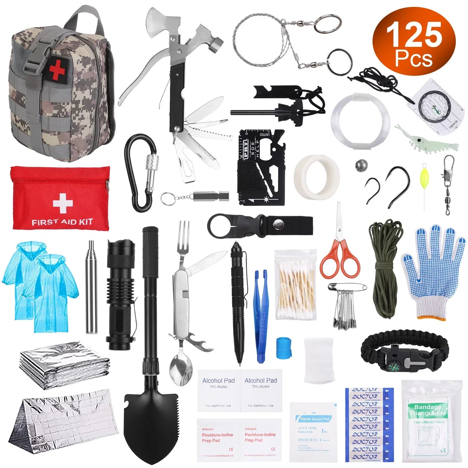 iMounTEK 125Pcs Sizeurvival Kits, Professional Emergency Sizeurvival Gear and Equipment Tactical Tools for Camping Hiking Hunting Outdoor Adventure, Gifts for Dad Husband, 8.66x6.3x5.9in