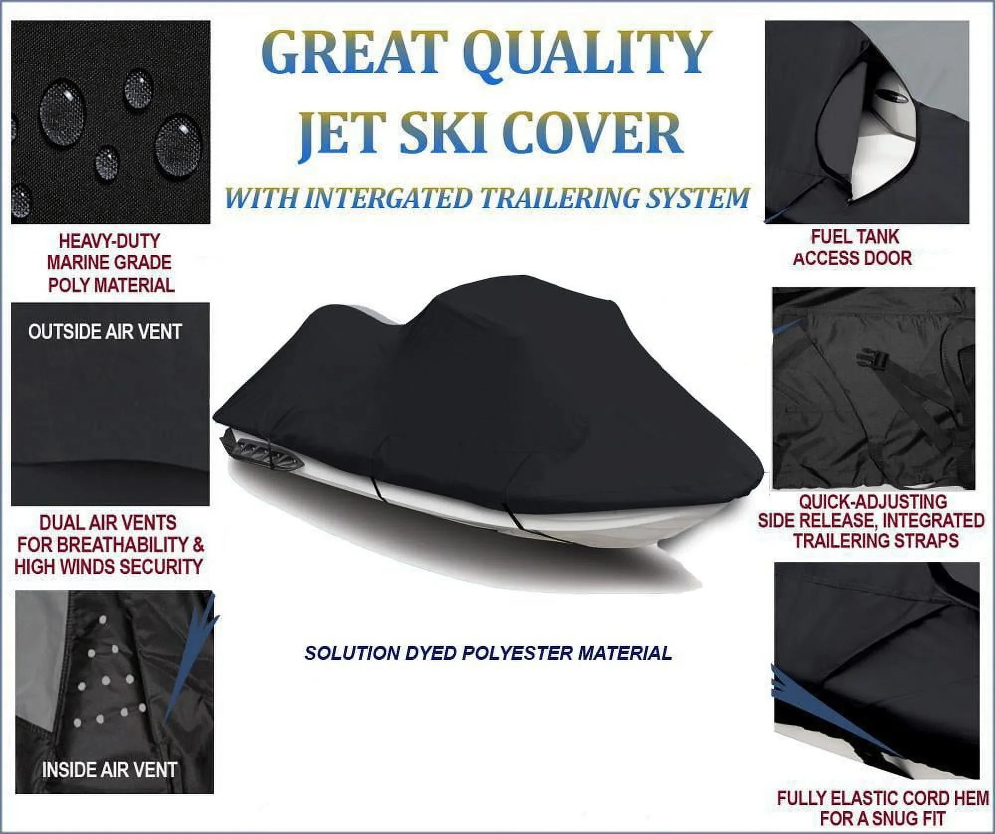 BLACK PWC 600D JET SizeKI Cover Compatible for Polaris Pro 785 1999 2000 1-2 Sizeeater