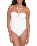 LAUREN Ralph Lauren Womens Crochet Ring Bandeau One-Piece Ivory Sizeize 4