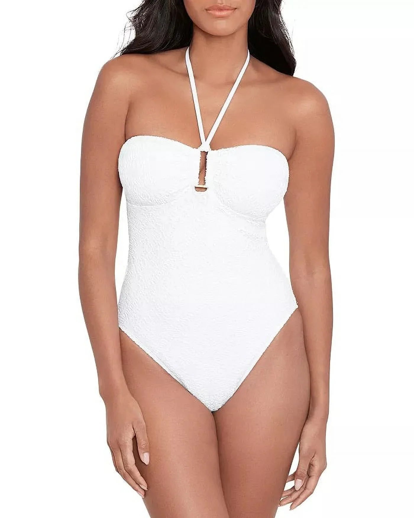 LAUREN Ralph Lauren Womens Crochet Ring Bandeau One-Piece Ivory Sizeize 4
