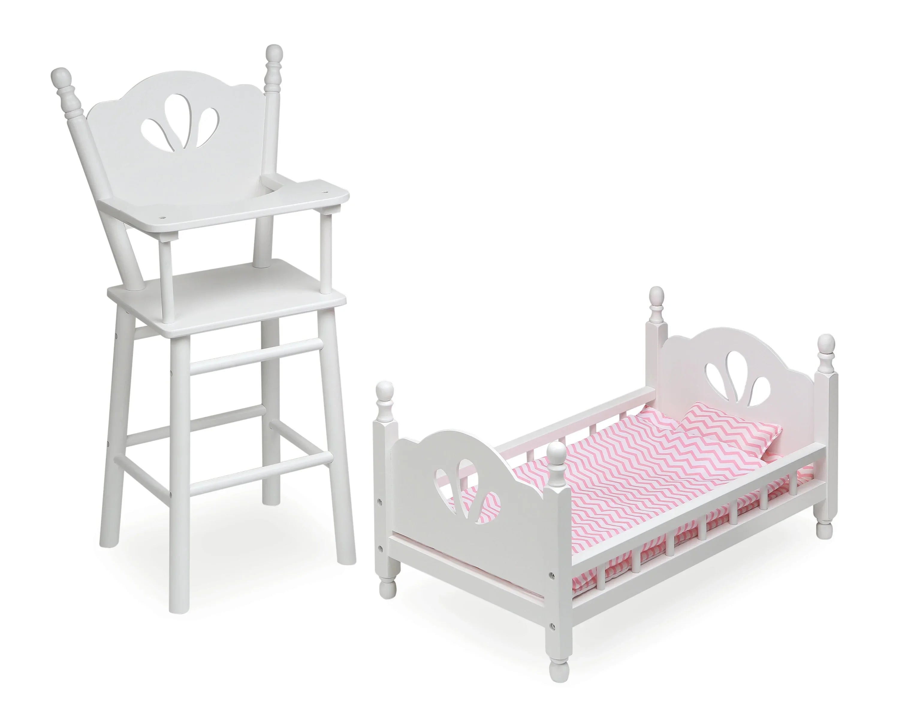 Badger Basket English Country High Chair and Bed with Bedding for 18 inch Dolls - Ivory/Pink