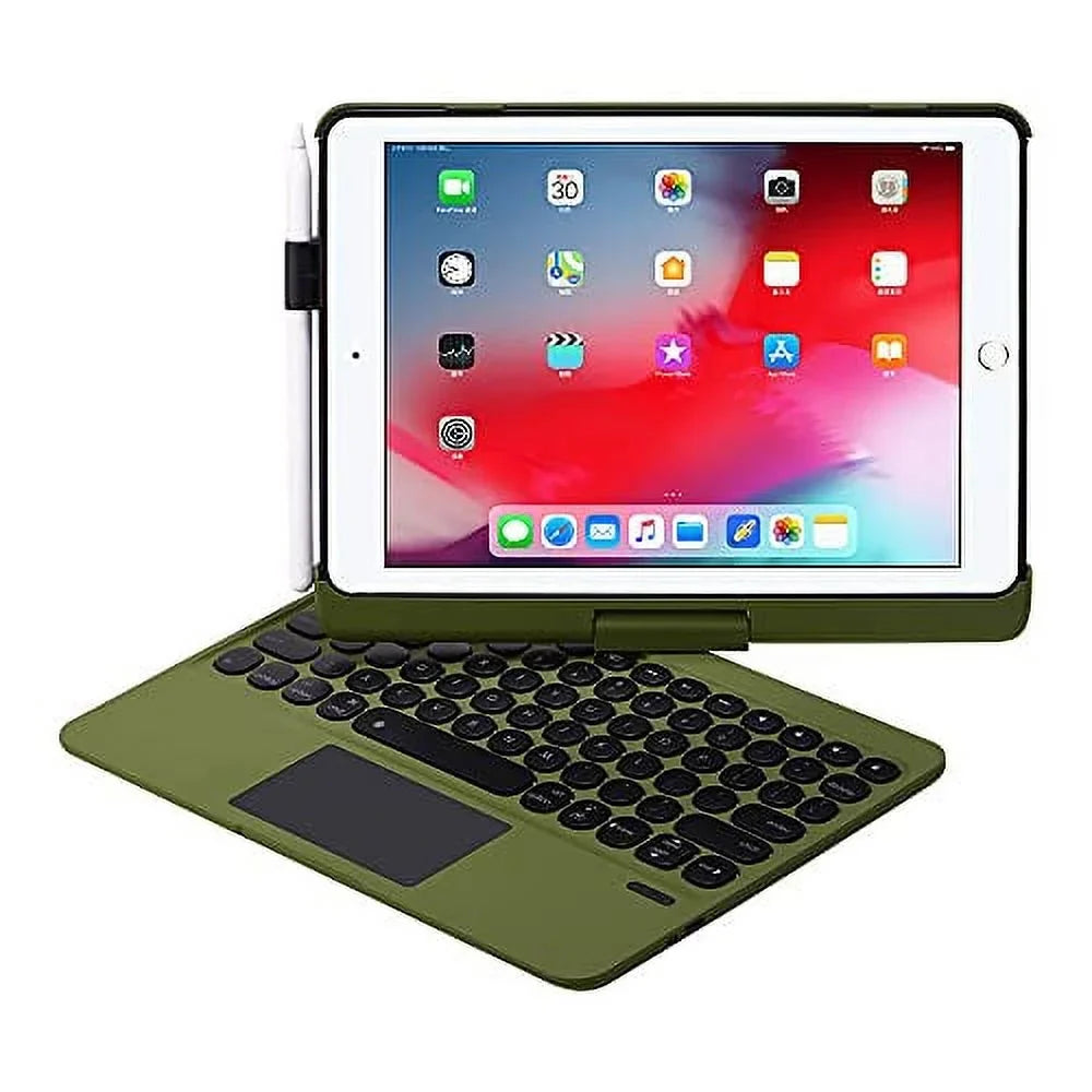 iPad Keyboard Case for 10.2 2021 9th 2020 8th 2019 7th, iPad Air 10.5 2019, iPad Pro 10.5 2017 - Backlit - 360 Rotatable - Wireless - 9th Generation Clickable Touchpad - iPad Air 3 - Camo Green