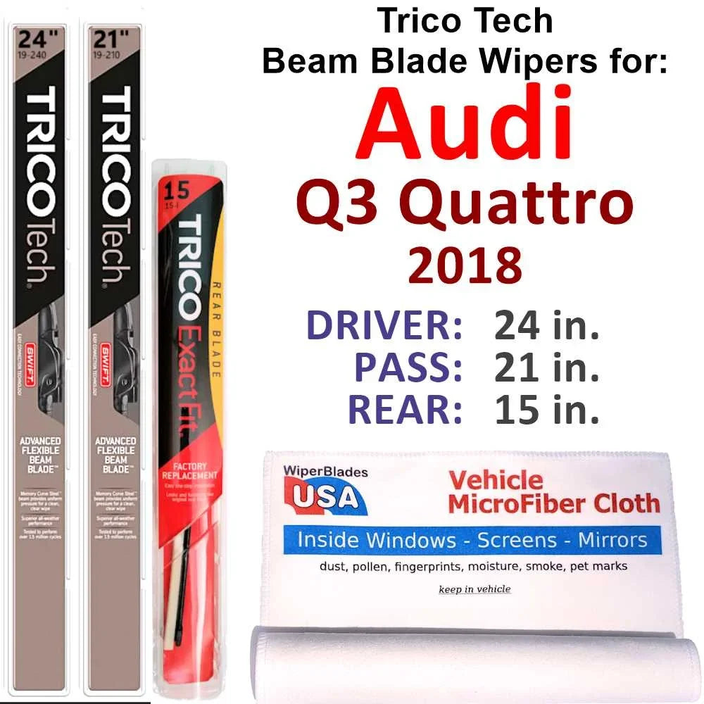 2018 Audi Q3 Quattro Beam Blade Wipers (Sizeet of 3) w/Rear Wiper