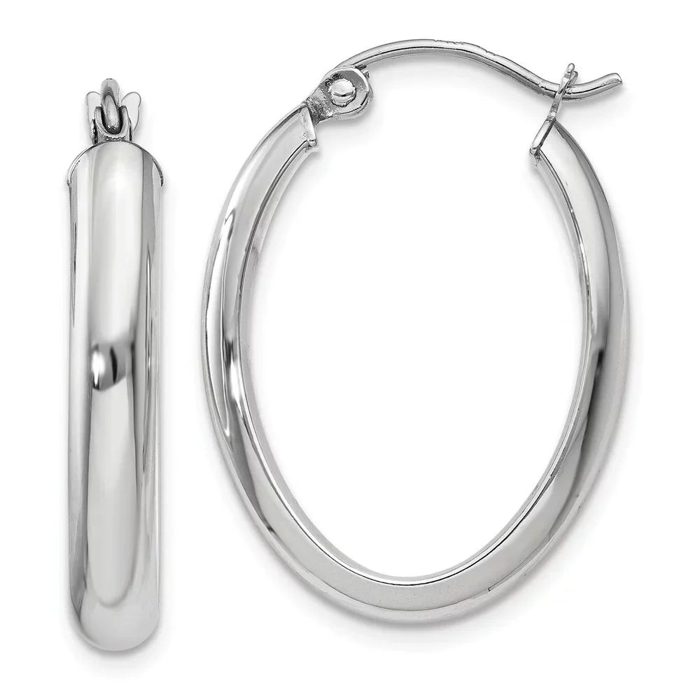 Real 14kt Ivory Gold Polished 3.75mm Oval Tube Hoop Earrings; for Adults and Teens; for Women and Men